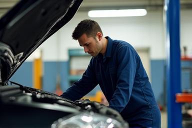 Mechanic working on a car